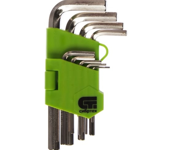 Набор ключей имбусовых HEX, 1,5–10 мм, 45x, закаленные, 9 шт., короткие, никель// Сибртех