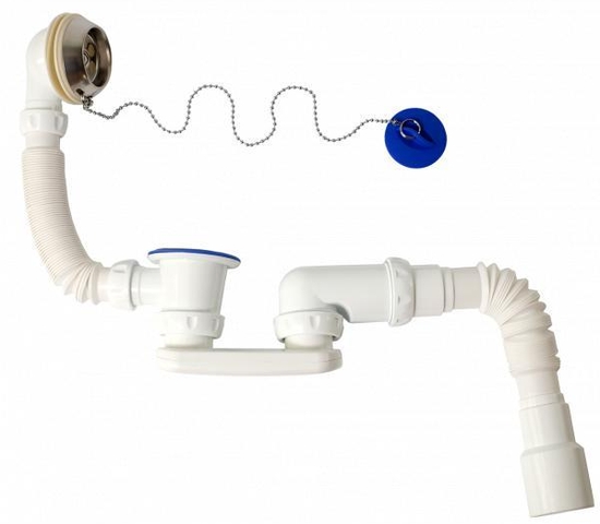 S12 Cифон для ванны и глубокого поддона с переливом и гибким соединением d 40х d 40/50 400мм	