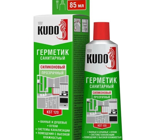 Герметик KUDO KST-120b силиконовый санитарный прозрачный, в тюбике 85 мл