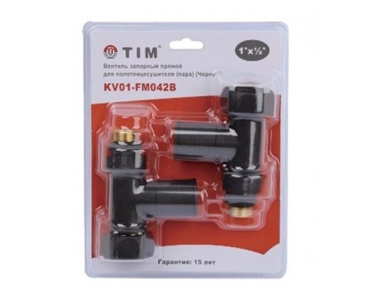 Кран вентильный с американкой  TIM 1 В-1/2 Н хром, прямой, круглый,  черный  (1пара/20ящ)