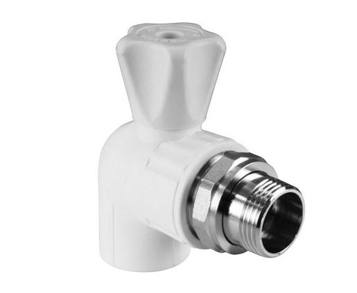 Кран шаровой для радиаторов угловой 20 х 1/2 БЕЛЫЙ PPR Valfex