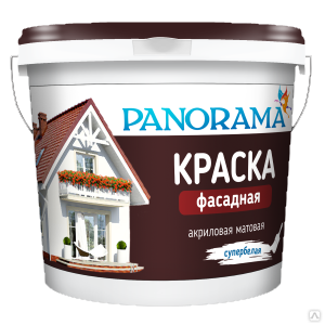 Краска Фасадная акриловая матовая Супербелая ( 3,0кг;6шт) «Panorama»/коричневая крышка