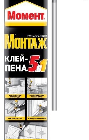 Клей-пена «Момент»  Монтаж 5 в 1 профессиональная  (750мл;16шт)