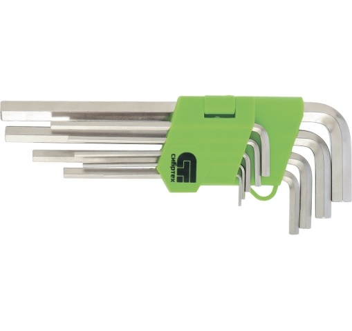 Набор ключей имбусовых HEX, 1,5–10 мм, 45x, закаленные, 9 шт., удлиненные , никель// Сибртех